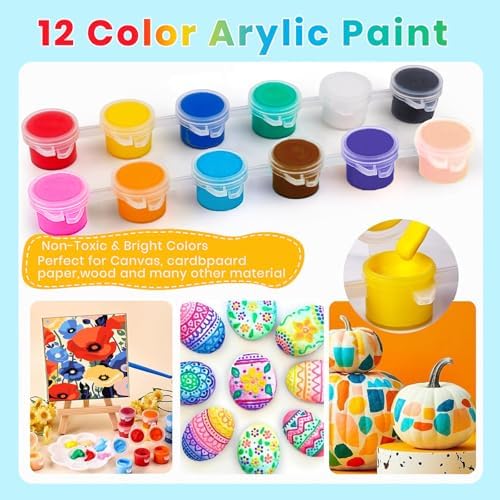 40 Pack Mini Acrylic Paint Set, 12 Colors Washable Acrylic Paint Strips with 80Pcs Painting Brushes for Kids&Adults Paint, 560 PCS Kids Painting Kit for Birthday Party Favor, Classroom, Art Gift - Image 3