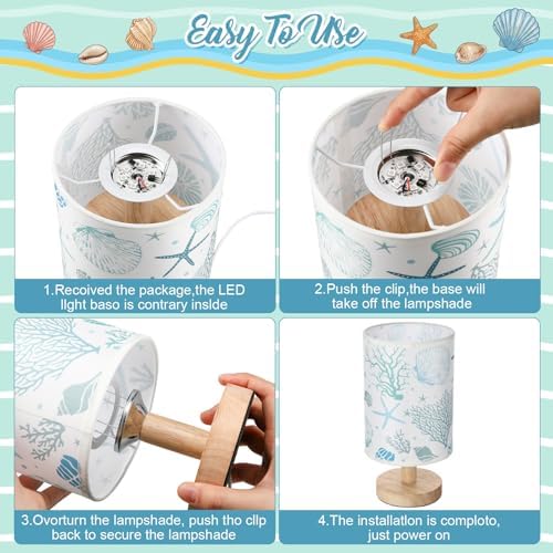 VIHOSE Table Lamp Beach Starfish Seashell Blue Night Light with Wood Base - Image 5