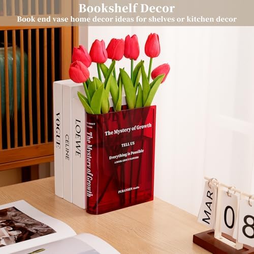 Puransen Clear Book-Shaped Vase for Centerpiece Home Indoor Desk Decor，Red - Image 2