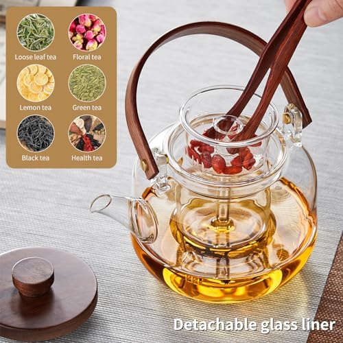 Glass Teapot with Infuser 1100ml/37.2 fl oz, Heat Borosilicate Glass Tea Pot with Infuser for Loose Leaf Tea, Stovetop Safe - Image 4