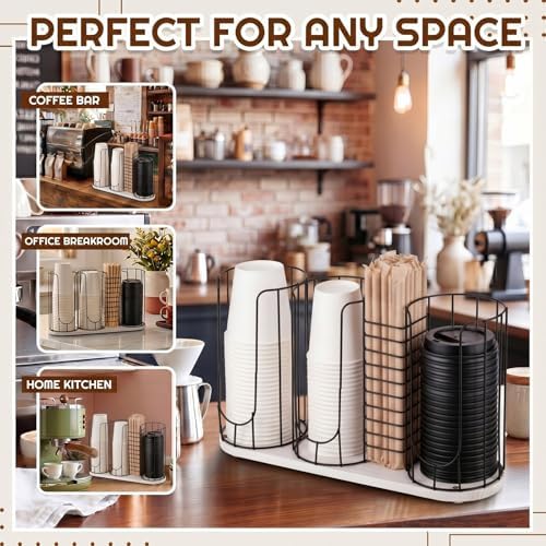 Geelin 18oz Adjustable Coffee Cup Dispenser with Wooden Base, Cup and Lid Holder, Cups Holder Organizer for Coffee Pod Straw and Lid Storage(4-compartment Single,Color 3) - Image 3