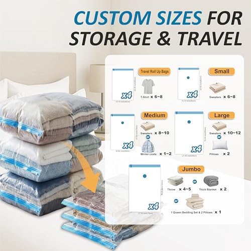 Vacuum Storage Bags with Hand Pump, Vacuum Seal Space Saver Bags,20 Combo - Image 3