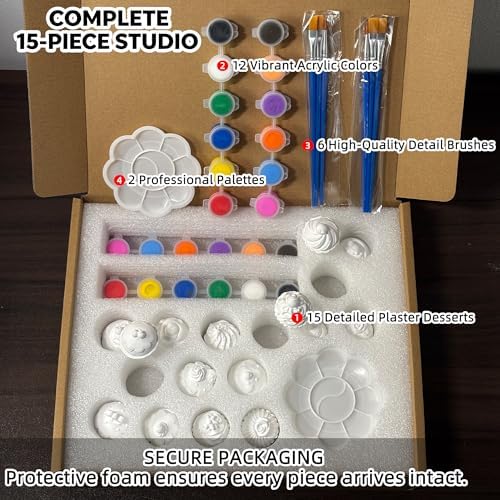 15 Pcs Plaster Painting Kit for Adults & Teens - DIY Miniature Cake & Dessert Figurines - Ceramic-Like Fake Food Props for Home Aesthetic Decor, Crafting & Bakery Display - Image 2