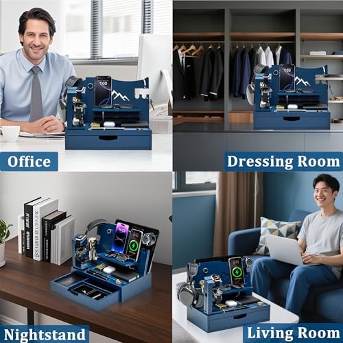 Nightstand Organizer for Men with Large Drawer Gift for Men, Blue - Image 6