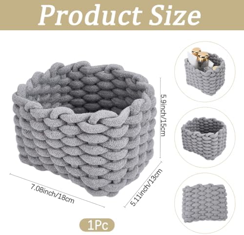 CREATCABIN Woven Small Baskets Cotton Rope Baskets for Organization Bin Gray Mini Tiny Baskets Boho Square Storage Basket for Nursery Cosmetics Living Room Bathroom Cube Shelf Home Decor 7x5x6Inch - Image 2