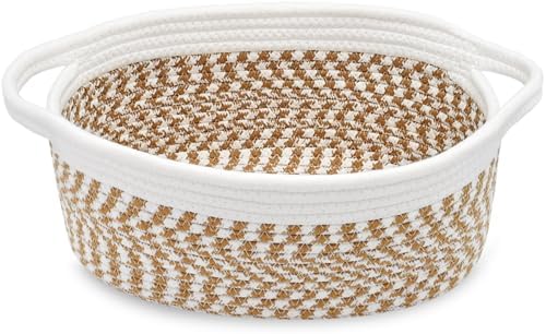ABenkle Small Basket with Handles, Boho Decorative Rope Woven Dog Cat Toy Storage Bin Shelf Storage Organizer, Easter Christmas Gift Basket, 12"x8"x5" by ABenkle