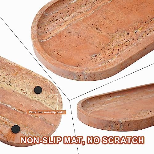 Koville Turkish Natural Travertine Tray, 12"x6" Vanity Decorative Marble Wabi Sabi Decor for Home, Countertop Organizer, Catchall for Perfume, Candles, Jewelry Dish - Image 2
