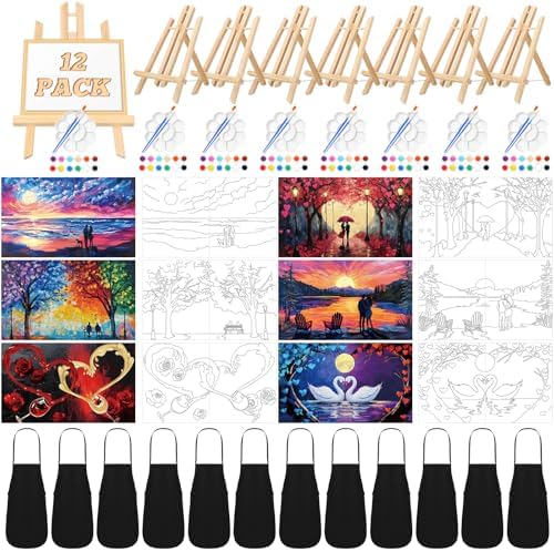 Motipuns 12 Set Couples Painting Kit Date Night Sip and Paint Kit by Motipuns