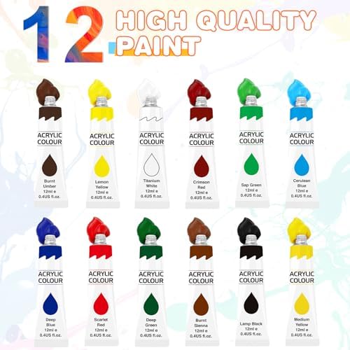 ESRICH 26 PCS Acrylic Paint Set with 12 Colors Acrylic Paints - Image 3