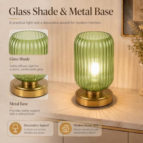 Cordless Glass Table Lamp, 3 Color Modes & Stepless Dimming, Green - Image 5