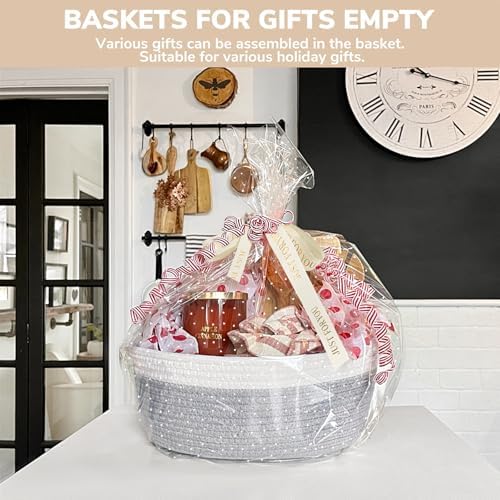 CHICVITA Small Rope Gift Basket Empty with Bags & Ribbon to Fill, Grey - Image 2