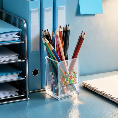 Preschool Teacher Acrylic Cosmetic Pencil Holder Cup, Teacher Appreciation Gifts for Women, Office Desk Accessories for Teacher, Teach Them Love Them Pen Organizer, Preschool Teacher Gifts - Image 4