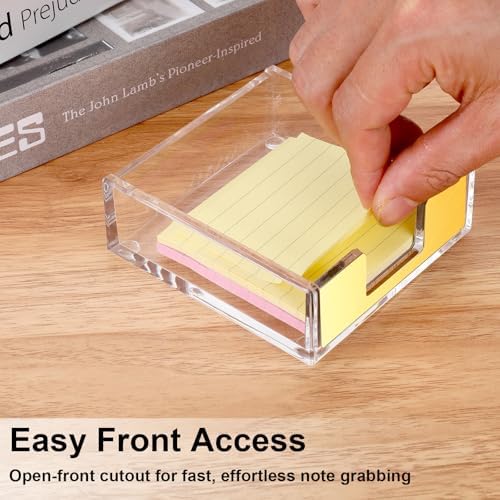 Gold Sticky Note Holder, Gold Post Note Holder for Desk, Acrylic Sticky Notes Dispenser Memo Pad Post Organizer, Clear Acrylic Desk Accessories Aesthetic Office Supplies for Desk Home Office School - Image 4