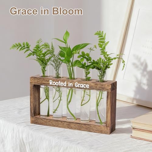 Rooted in Grace Plant Propagation Station – Wooden Stand with 5 Glass Vases, Faith-Inspired Christian Gift for Women, Indoor Plant Cutting Holder for Home, Office, Garden and Housewarming Décor - Image 6