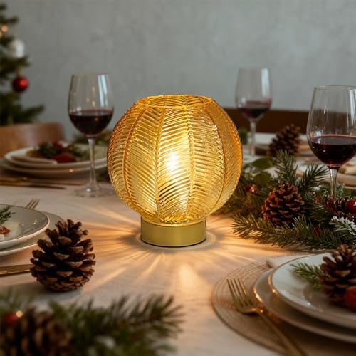LUSHARBOR Battery Operated Decorative Glass Table Lamp with Timer Gold - Image 3