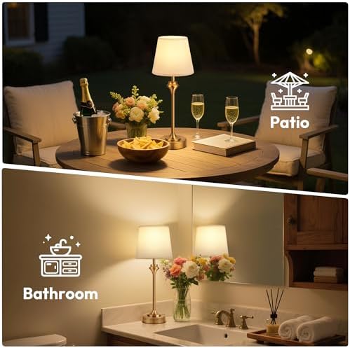 NIORSUN 10.2" Portables Cordless Table Lamp, Battery Operated Lamp,Small Bedside Table Lamp with Warm White,3 Way Dimmable Touch Desk Lamp for Living Room Restaurant Bedroom (Gold) - Image 3