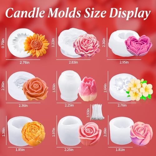 MGLIFEUL 9PCS 3D Flower Candle Making Molds Moldes de Silicona para Velas - Image 2