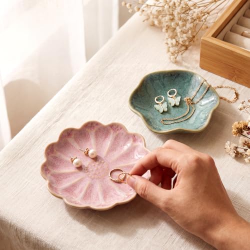 2Pcs Ceramic Lotus Leaf Jewelry Trays, Decorative Ring Trinket Dish - Image 4