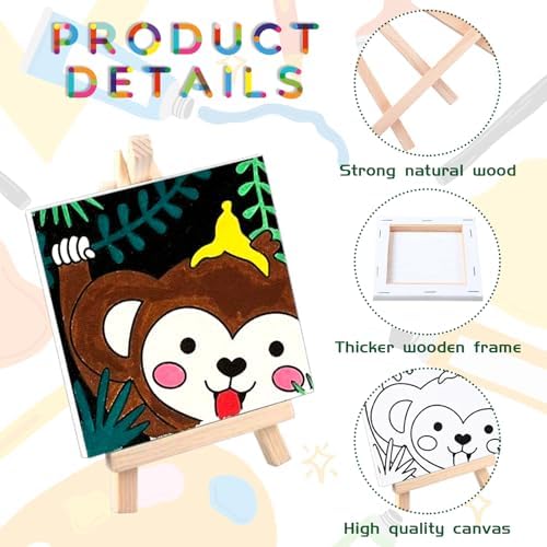 48PCS 12 Sets Printed Canvas Paint Art 12 Pcs Wooden Easel Set Paint Pots and Brushes and 12 Pre Drawn Canvas Panel 12 Pcs Mini Apron and Tote Bag for Kids(Dainty) - Image 4