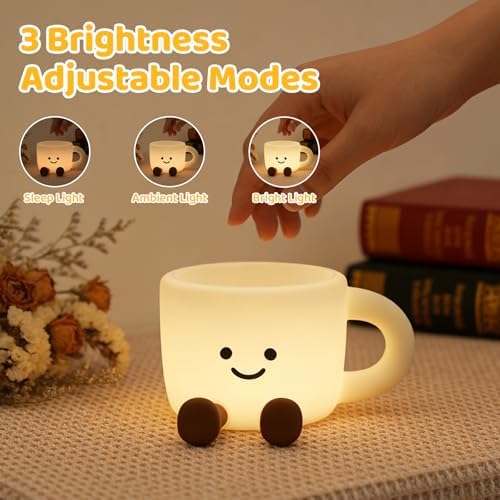 Coffee Cup Night Light, 3 Level Dimmable 30 Timer 7 Colors Nightlight Cute Lamps Silicone Squishy Light USB Rechargeable Bedside Touch Lamp for Baby Desk Dorm Decor Birthday Gift - Image 2