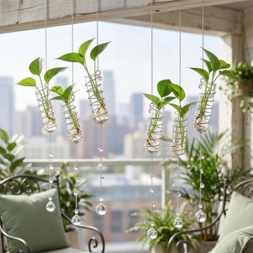 6Pcs Hanging Plant Propagation Station with Crystal Ball Prisms Suncatcher by HDHYALINEDORA