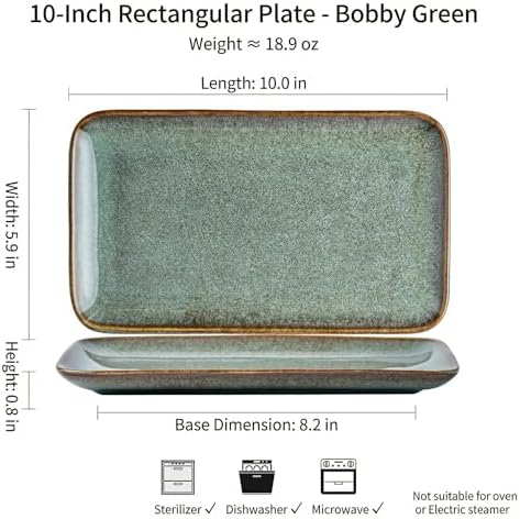 Unique Glazed Green Ceramic Tray,10 Inch Rectangular Serving Platter - Image 6