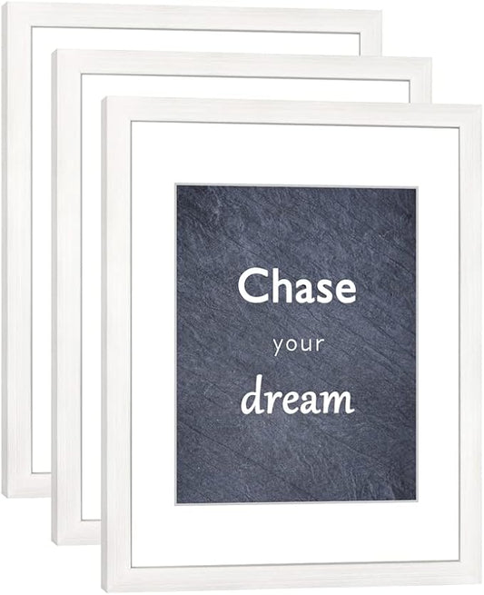 11x14 Picture Frame Set of 3 with Real Glass for Pictures 8x10 with Mat or 11x14 Without Mat, Wall or Tabletop Gallery Photo Frames in White