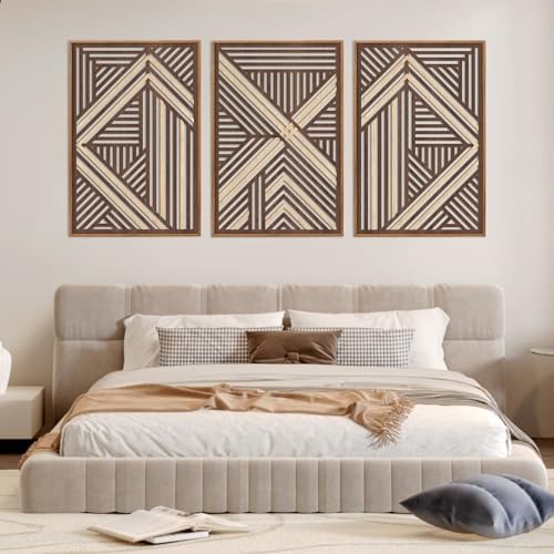 CHDITB 3Pcs Rustic Modern Lines Art Framed Wall Decor 16x24 Inch - Image 4