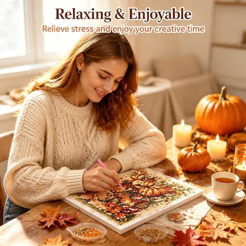 Autumn Pearl Painting Kit,Cute 5D Pumpkin Pearl Painting Crafts for Adults DIY,Fall Pearl Diamond Art Kit for Ideal Halloween Home Wall Decor, Perfect Spooky Crafts Gift for Adult - Image 6