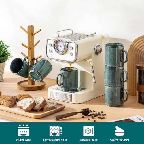 vancasso STARRY Ceramic Coffee Mugs Set of 6, 12 Oz Coffee Cups for Latte, Cappuccino, Tea & Hot Cocoa, Artisan Modern Style for Coffee Bar, Home & Kitchen, Microwave & Dishwasher Safe, Green - Image 4