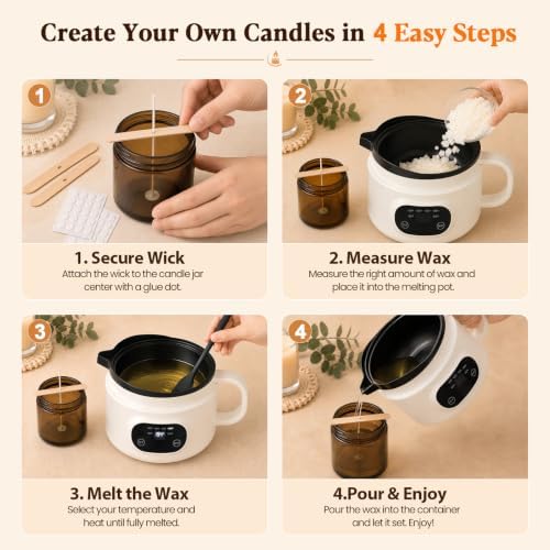 Candle Making Kit with 1.8L Electric Wax Melter 2LB Soy Wax, DIY Candle Kit - Image 4
