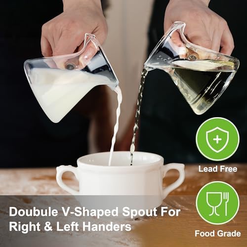 Joeyan 6 oz Glass Measuring Cup with Double Spouts,Clear Borosilicate Espresso Shot Glasses with Wooden Handle,Milk Creamer Frothing Pitcher Barista Coffee Carafe - Image 4