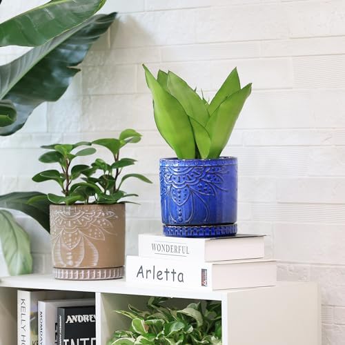 Ceramic Pots for Indoor Plants with Drainage Holes and Saucers, Ceramic Planter for Plants, Flower Pot - Set of 2 - Image 7