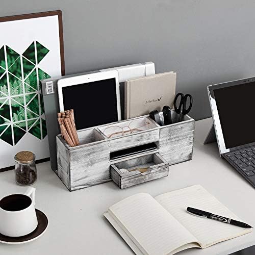 Liry Products Whitewashed Wooden Desktop Organizer Multiple Compartments Rack Shelf Drawer Tabletop Wood Storage Cabinet Office Supplies Caddy Document Stationery Holder Accessory Sorter Vanity Home - Image 5