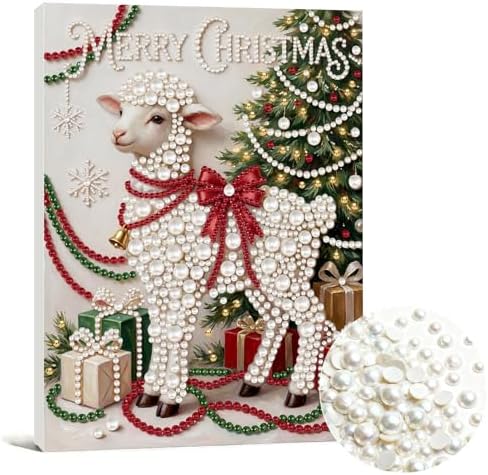 DIY Pearl Painting with Frame Christmas Creative Design, Handmade Healing Home Wall Decoration, 11.81X15.75in (Tools Included)-Sheep by Unknown