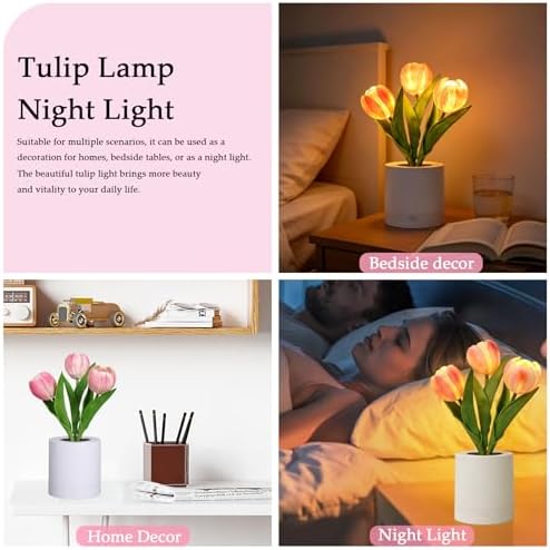 Lifnatty Tulips Flower Lamp Gifts for Women, Birthday Gifts for Sister, Daughter, Wife, Girlfriend - Rechargeable Dimmable Flower Table Lamp Decor, Cute Tulip Night Light Mom Present - Image 4