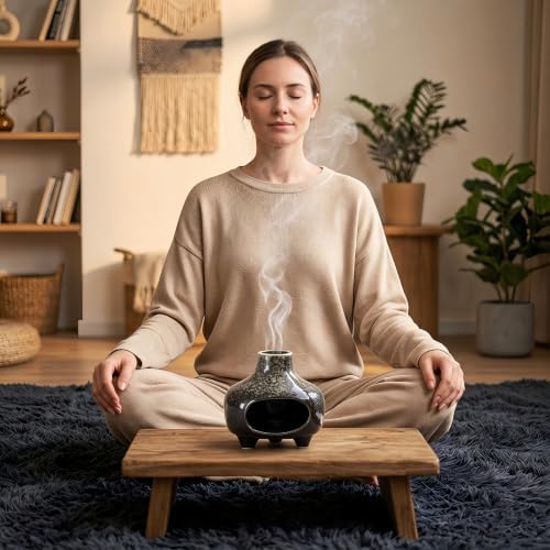 Ceramic Palo Santo Holder Incense Burner,Handcrafted Chiminea Incense Cone Holder Burner Wood Sticks,Ash Catcher,Aromatic Home Decor for Spiritual Rituals,Yoga,Meditation (White, 4*4*4INCH) - Image 4