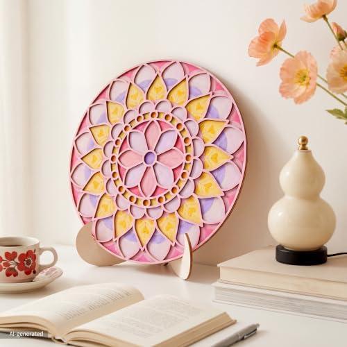 Temlum 2pcs Wooden Painting Crafts Kit for Adults, Mandala Wood Art - Image 6