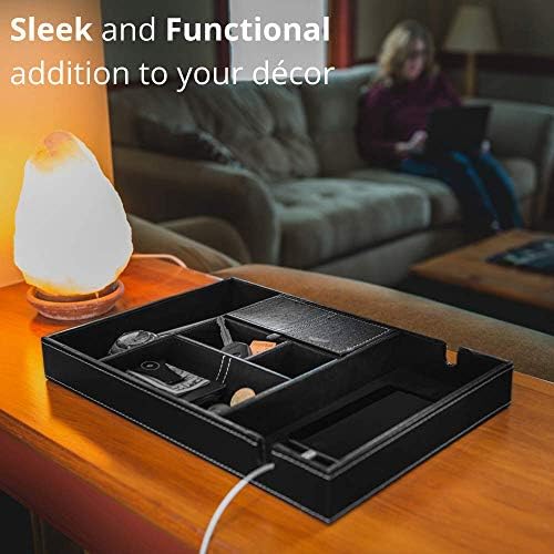ULTRAY, Valet Tray for Men, Nightstand Organizer, Entry Table Organizer, Catch All, Black Faux Leather Box, 6 Compartments - Image 5