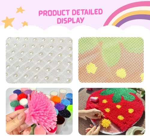 MeoobkCraft Flirty Strawberry for Latch Hook Kits for Adults Beginners Strawberry Pre-Printed Latch Hook Rug Kits Embroidery Cross-Stitch for Home Home Decoration 19.7 x 19.7in - Image 5