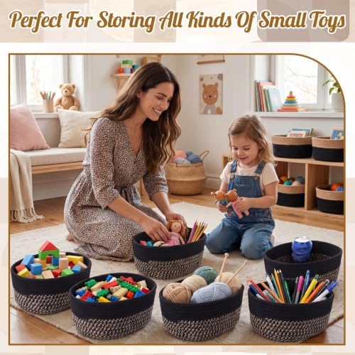 10 Pack Small Woven Baskets, Cotton Rope, Linen, Black - Image 6