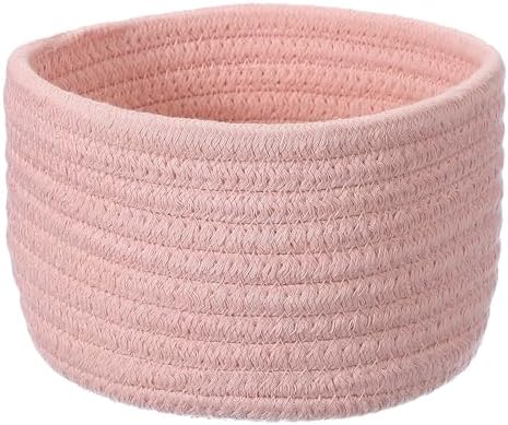 uxcell Pink Small Cotton Rope Woven Storage Basket, Shelf Closet Storage Gift Woven Baskets Cute Nursery Box Bin Decor Organization Bin for Home Supply, Round, 6.3x4.4 by uxcell