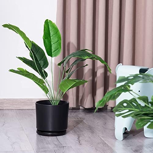 Ekirlin 7 inch Plant Pots,Ceramic Flower Planters Indoor,Modern Succulents Containers with Drain Hole Saucer,Decorate Home,Office & Outdoor (Black) - Image 4