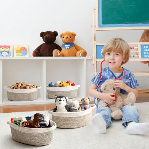 2 Pack Small Woven Basket with Gift Bags and Ribbons, Empty Decorative Gift Chest Box, Cute Baby Gift Basket for Nursery, Cotton Rope Room Shelf Storage Basket with Handles, All 12"x 8"x 5",Brown - Image 6
