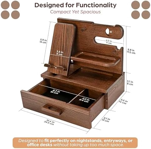 Bourbon Brown Wood Nightstand Organizer Docking Station Key, Wallet & Watch - Image 2