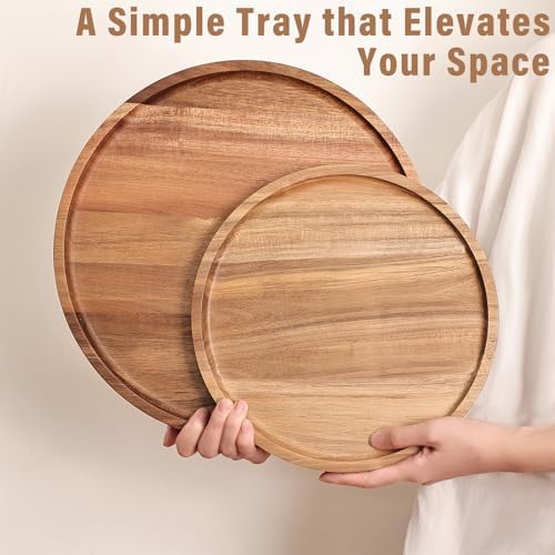 Round Wooden Serving Tray, 13.8 Inch Acacia Decorative Tray - Image 7