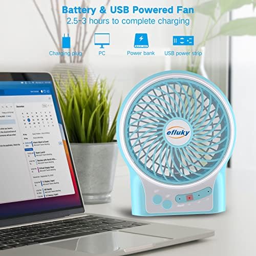 efluky 3-Speed Mini Desk Fan with LED Light, Portable USB Fan Quiet for Home, Office, Travel, Camping, Outdoor, Indoor, 4.9-Inch,Blue - Image 2