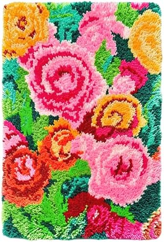 MeoobkCraft Blush of Roses for Latch Hook Kits for Adults Beginners Rose Flower Pre-Printed Latch Hook Rug Kits Embroidery Cross-Stitch for Home Home Decoration 20.47 x 14.96in by MeoobkCraft