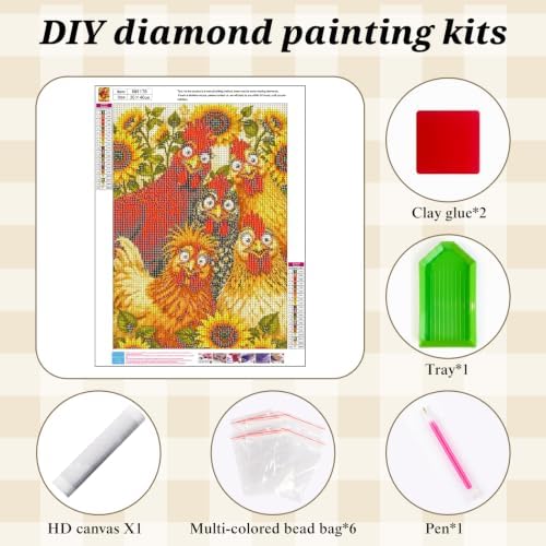 Diamond Painting Kit for Adults,Chicken Sunflower Diamond Art Kits 12x16In - Image 6