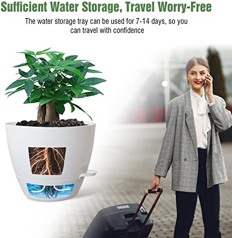 UOUZ 12inch Self Watering Pots, Plastic Planters with Mesh Drainage Holes and Deep Reservoir for Indoor Outdoor Garden Plants and Flowers, White - Image 5